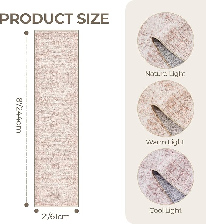 2x8 Runner Rug Non Slip, Washable Hallway Runner Rug, Nursery Room, Soft Runner - Image 2