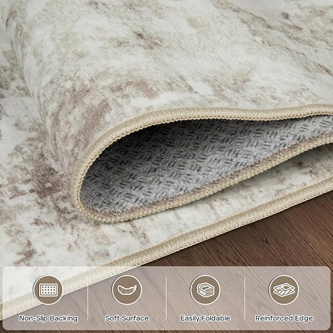 Aelenmu 9x12 Area Rugs for Living Room Bedroom Dining Room Washable Beige | - Image 4