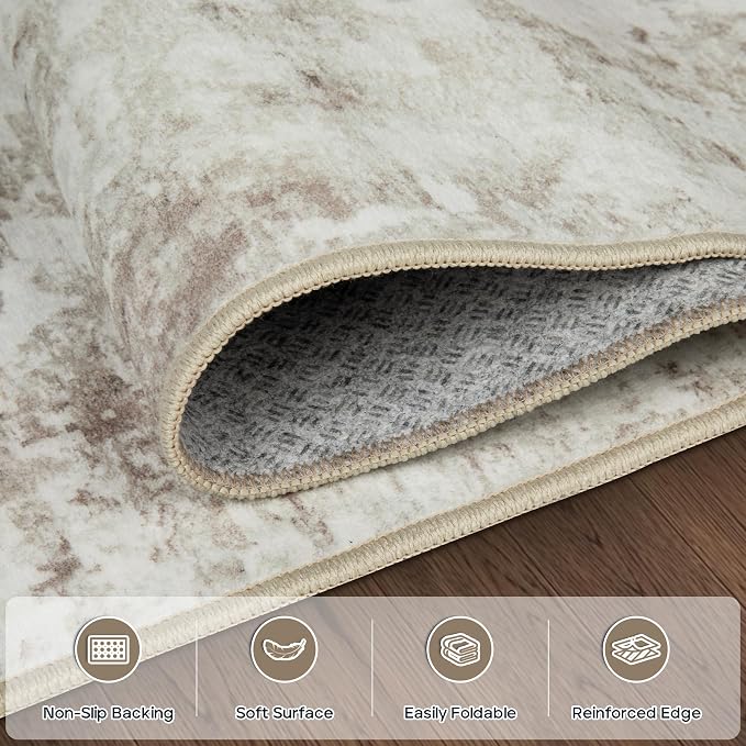 Aelenmu 5x7 Area Rugs for Living Room Bedroom Dining Room Washable Beige | Soft - Image 4