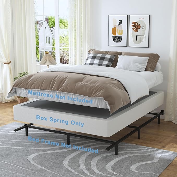 Queen Box Spring - 7 Inch High Profile Box Spring for Queen Bed, Sturdy Metal Frame Mattress Foundation, Easy Assembly, Quiet & Noise-Free