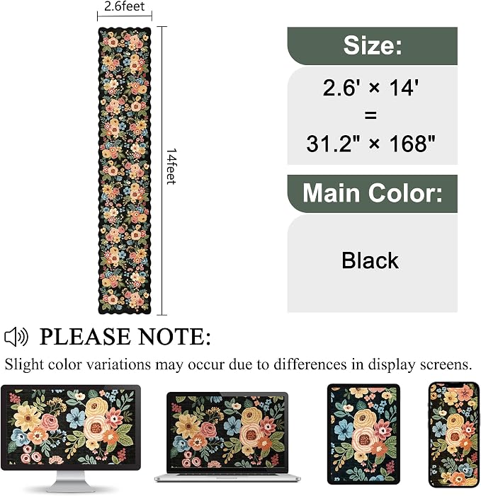 DUKINO 2.6x14 Runner Rug, Floral Washable Rug - Image 2