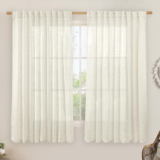 Light Filtering Natural Linen Curtains 63 inches Long 70 x 63 Inch | Ivory Cream by LAMIT
