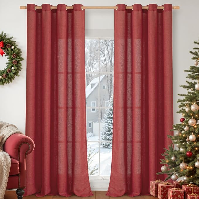 YoungsTex Burgundy Red Linen Curtains 102 Inch Length by YoungsTex