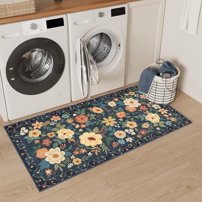 DUKINO 2x4 Entryway Rug, Floral Washable Kitchen Rugs Non Slip, Soft Indoor - Image 6