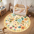RELEANY Floral Washable Round 6ft Area Rug Ivory/Yellow | Flower Carpet Print by RELEANY
