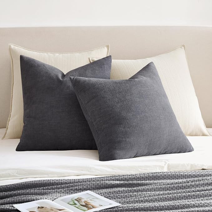 MIULEE Grey Chenille Couch Throw Pillow Covers, 18x18 | Set of 2, Soft - Image 4