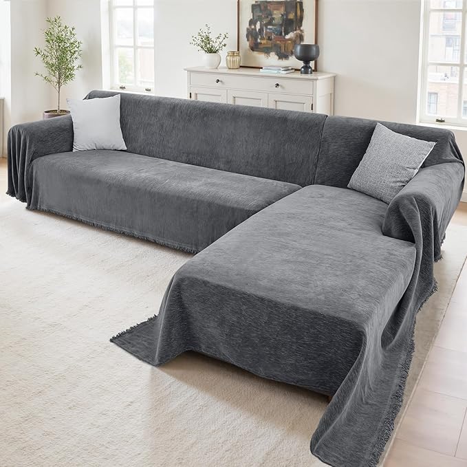 2 Pieces Sectional Couch Covers L Shaped Cover L Dark Gray | Thick Washable by Unknown