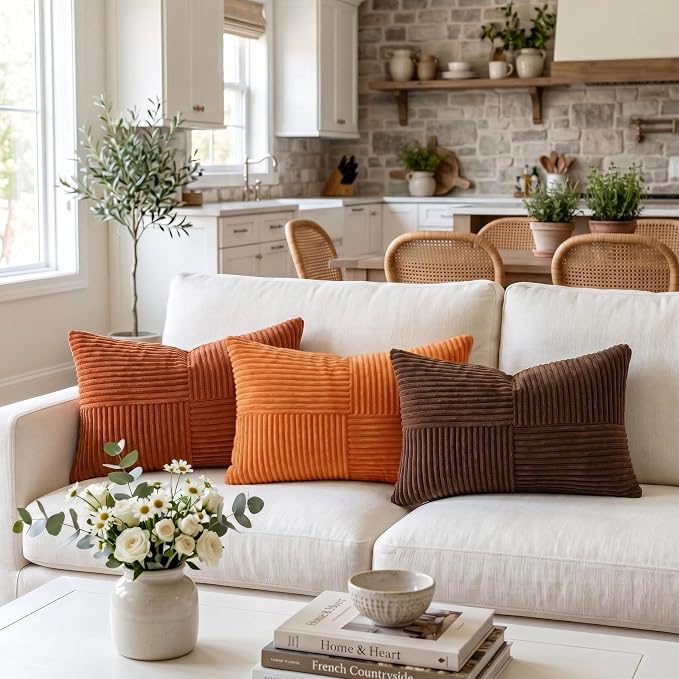 Fancy Homi 2 Packs Orange Long Lumbar Decorative Throw Pillow Covers 16x24 Inch - Image 2