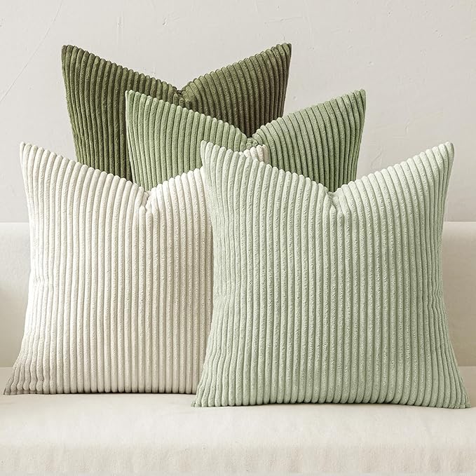 MIULEE Soft Corduroy Decorative Throw Pillow Covers Light Green 20x20 | Set of 4 by MIULEE
