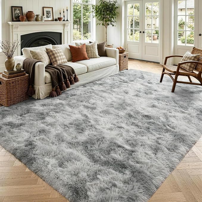 4x6 Tie-Dyed Grey Fluffy Soft Area Rug Non-Slip by ModernHomeDecor