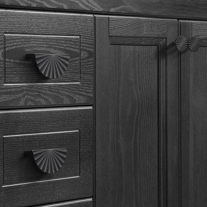 10 Pack 3 Inch (76mm) Matte Black Cabinet Pulls Cup Flat Drawer Handles Kitchen Cupboard Pull Bathroom Dresser Sunflower Handle Unique Hardware for Furniture Door Wardrobe Hardware TYH-MB-10