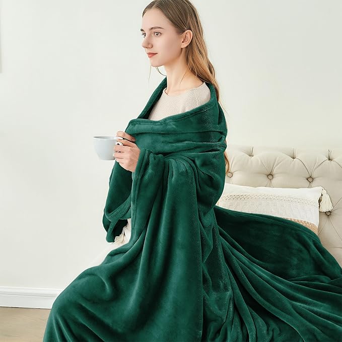 BEDELITE Fleece Blanket Soft Plush Queen Bed Blanket Forest Green 90"x90" | - Image 8