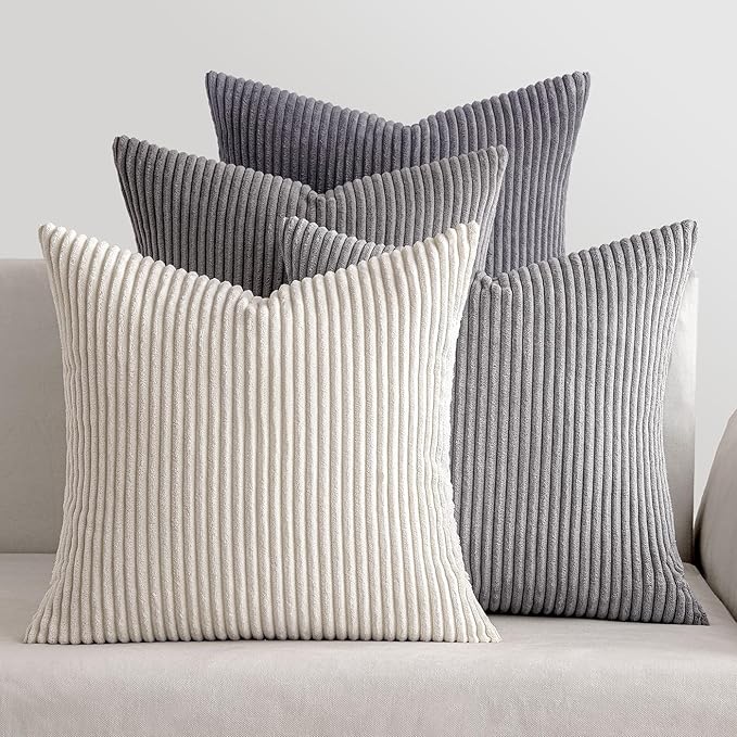 MIULEE Soft Corduroy Decorative Throw Pillow Covers Neutral Grey 18x18 | Set of by MIULEE