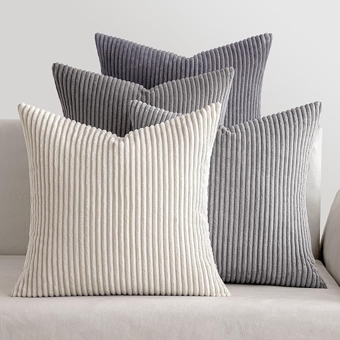 MIULEE Soft Corduroy Decorative Throw Pillow Covers Neutral Grey 20x20 | Set of by MIULEE
