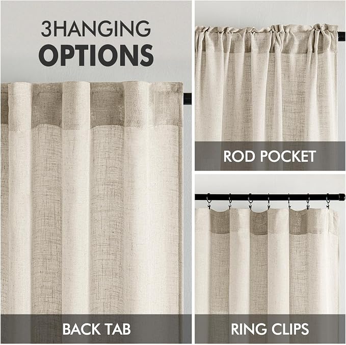 MIULEE Cream Linen Curtains 52x72 Inch 2 Panels - Image 3