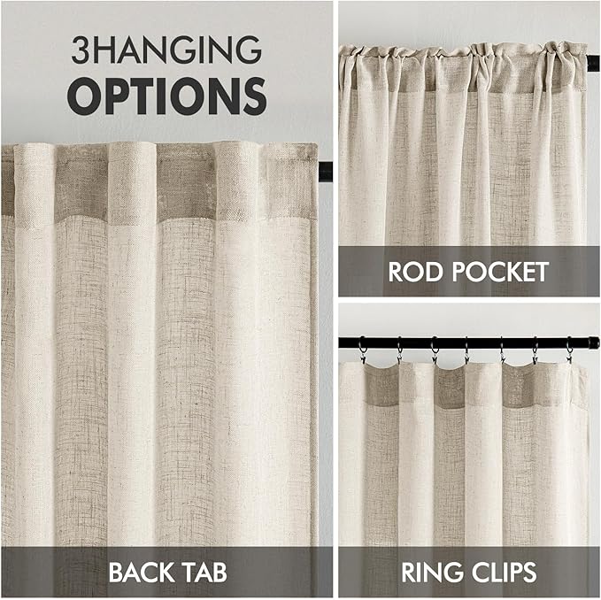 MIULEE Cream Linen Curtains 52x108 Inches Long - Image 3
