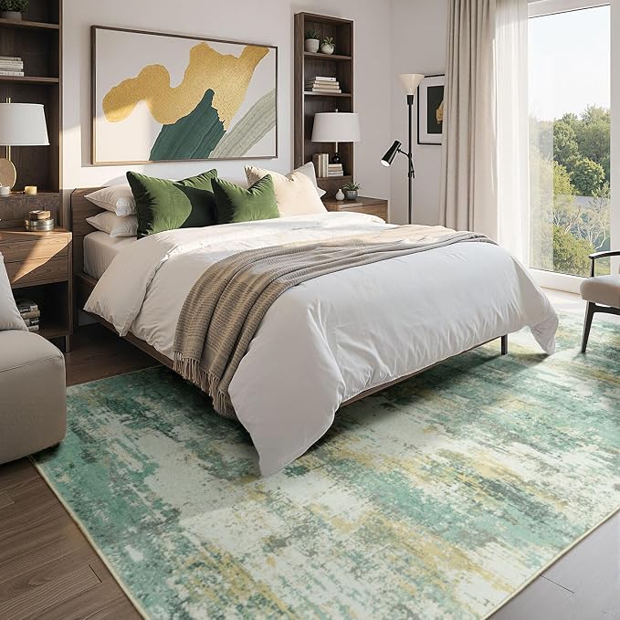 Rugflix 5x7 Area Rugs for Living Room, Washable Light Green Large Rug | Machine - Image 2