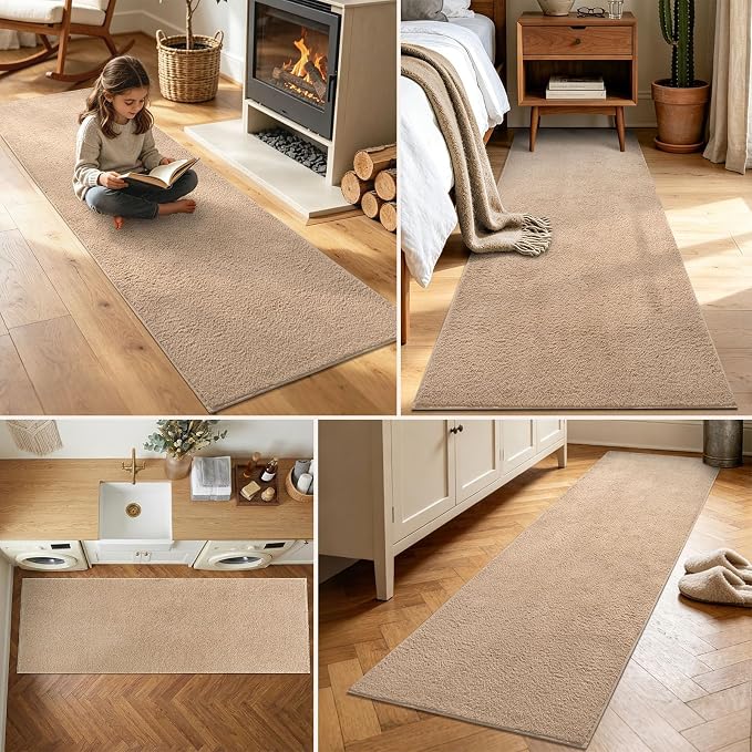 2x8 Beige Solid Runner Rug Washable Non-Slip - Image 3