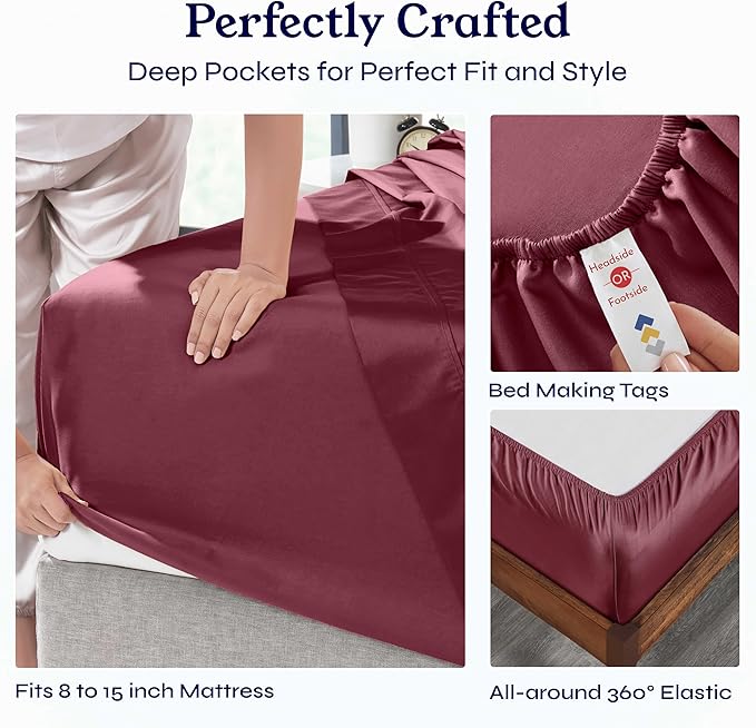 California Design Den Twin Sheets Set - Soft 400 Thread Count Sateen, Natural 100% Cotton Sheets with Deep Pockets, Cooling and Durable Bedding Set - Burgundy Red