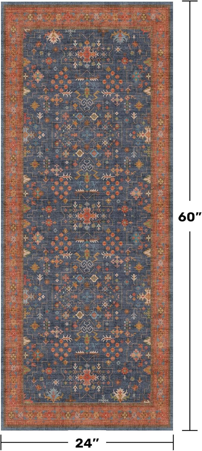 Navy Blue Runner Rug 2x5 for Hallway, Laundry Room, Washable Non Slip Non Skid - Image 2