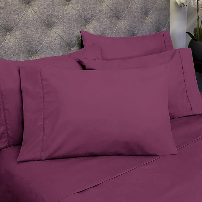 Queen Sheets Berry - 6 Piece 1500 Supreme Collection Fine Brushed Microfiber Deep Pocket Queen Sheet Set Bedding - 2 Extra Pillow Cases, Great Value, Queen, Berry