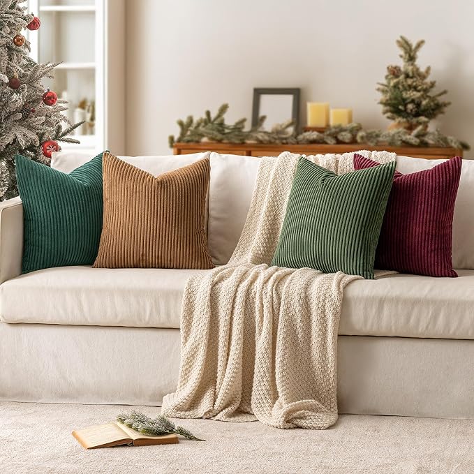 MIULEE Soft Corduroy Decorative Throw Pillow Covers Christmas Green 18x18 | Set - Image 3