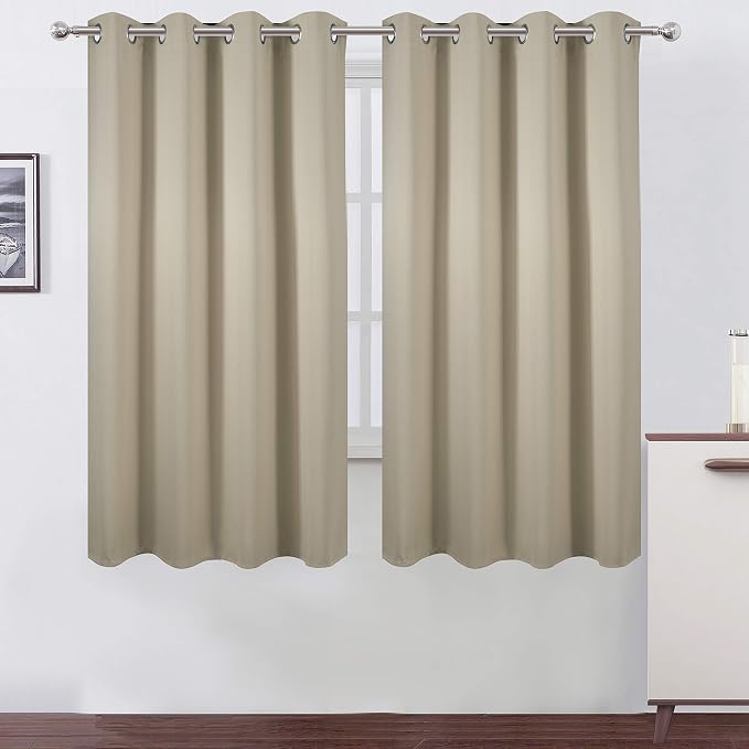 Beige Blackout Curtains 66 x 63 Inch Length/Set of 2 Curtain Panels/Thermal by Lemomo