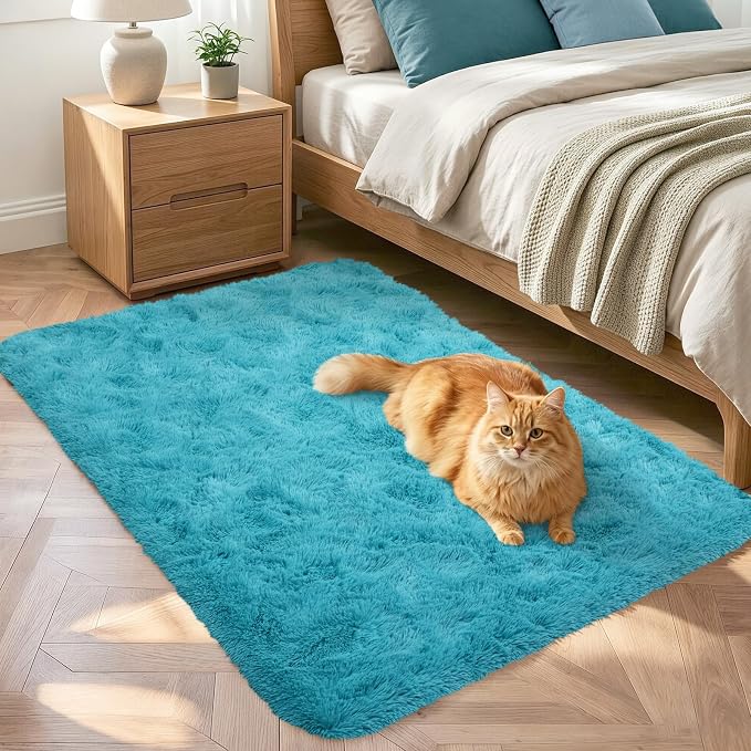 3x5 Blue Fluffy Soft Area Rug Non-Slip by ModernHomeDecor