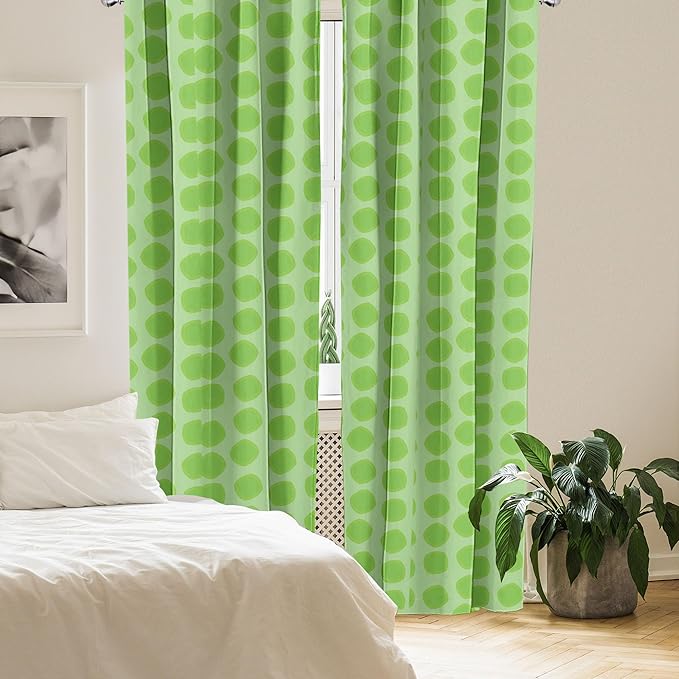 Ambesonne Lime Green Window Curtains Pack of 2, Simplistic Formless Geometric Shapes in Different Shades Theme, Lightweight Set with Rod Pocket, 4 Panels of - 28" x 84", Green