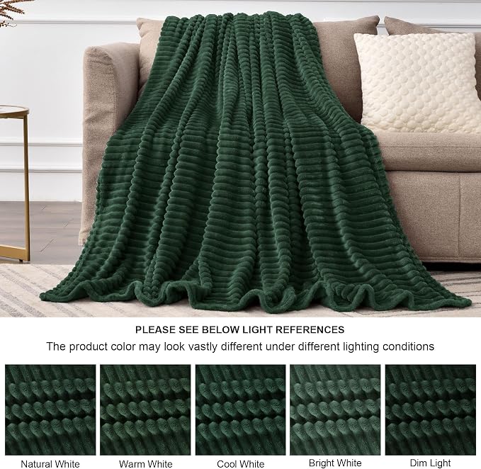 BEDELITE 3D Ribbed Emerald Green Fleece Throw Blanket - Image 6