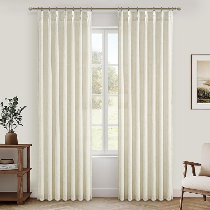 Pinch Pleated Linen Curtains 84 Inch Length 2 Panels Set - Image 2