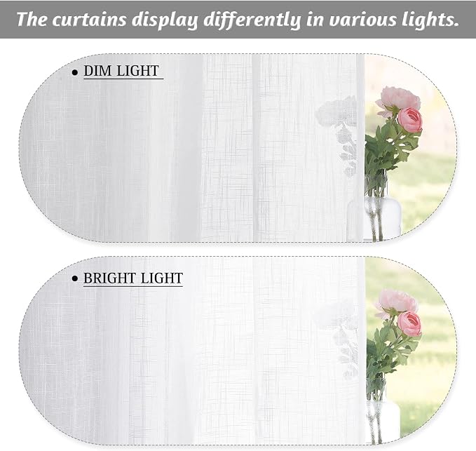 RYB HOME Linen Semi Sheer Kitchen Curtains Over Sink 36 inches Length | Light - Image 3