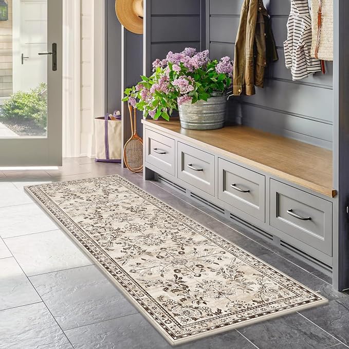 Yamaziot 2x10 Washable Hallway Runner Rug Non Slip Floral Carpet, Stain - Image 5