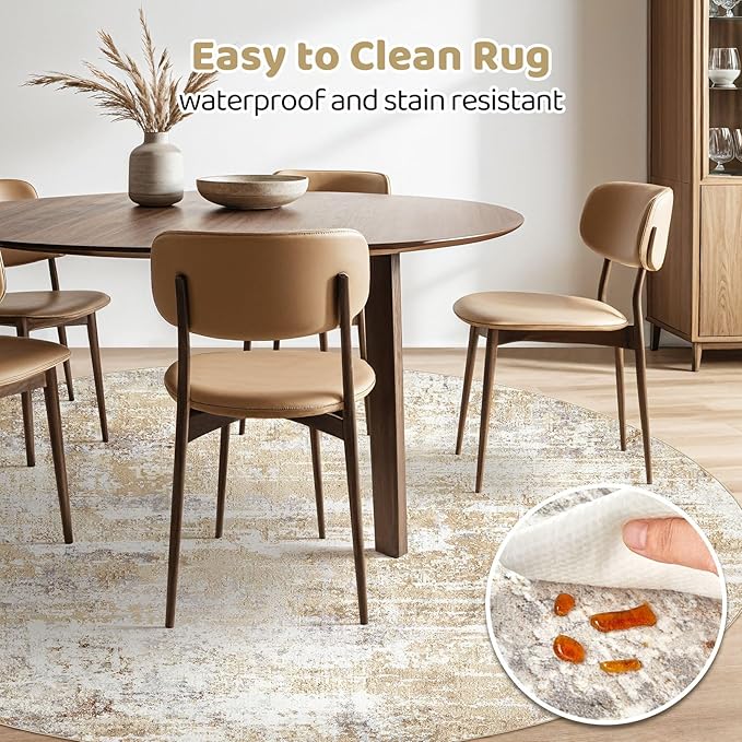 LOONGRUG Round Rug 8x8 Washable Large Neutral Modern Abstract Circle Rugs | - Image 4