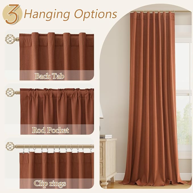 Terracotta 100% Blackout Curtains 84 Inch Length 2 Panels Set Fall Curtains - Image 6