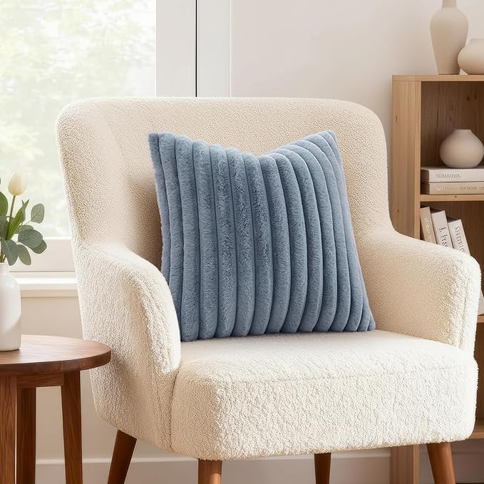 decorUhome Fall Faux Fur Throw Pillow Covers 26x26 Set of 2 Grey Blue | - Image 4
