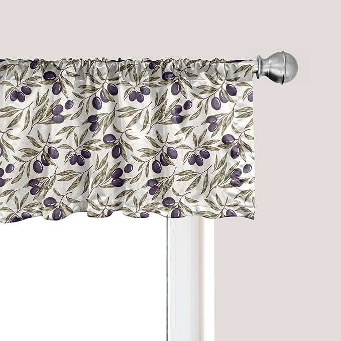 Ambesonne Olive Window Valance Pack of 2, Digitally Generated Hand Drawn Style Botanical Blossoms, Rod Pocket Curtain Valances for Kitchen Bedroom, 54" X 18", Quartz Taupe