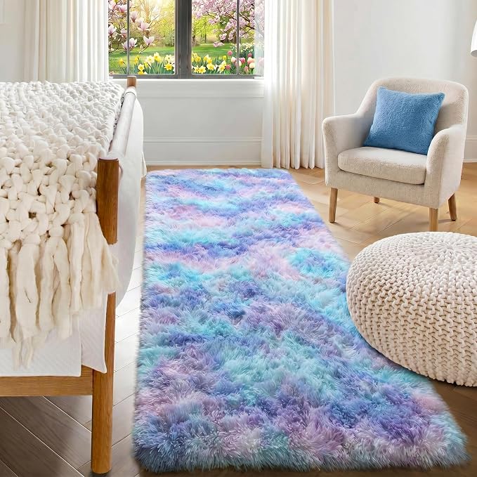 Rainbow Runner Rugs for Girls Bedroom Living Room, Fluffy 2x6 Soft Area Rug | - Image 3