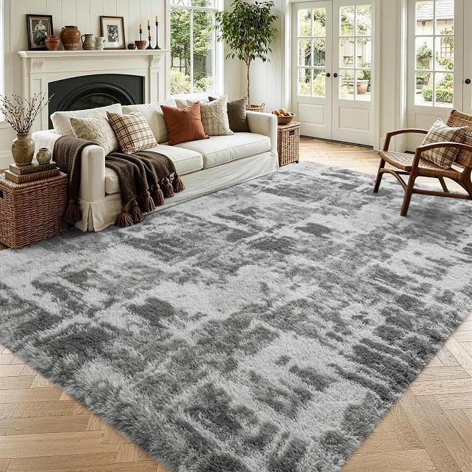 5x7 Grey Fluffy Soft Area Rug Non-Slip by ModernHomeDecor