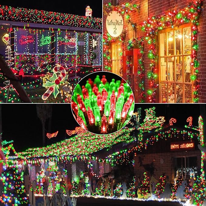 LYHOPE Battery Christmas Lights, 2Pack Total 66ft 200 LED Christmas Lights Waterproof 8 Modes Battery Operated String Light for Outdoor & Indoor, Xmas Tree, Wreaths, Holiday Decoration (Red & Green)