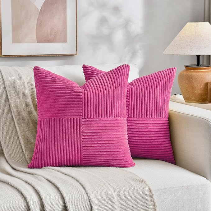 Fancy Homi 2 Packs Hot Pink Samll Decorative Throw Pillow Covers 14x14 Inch - Image 5