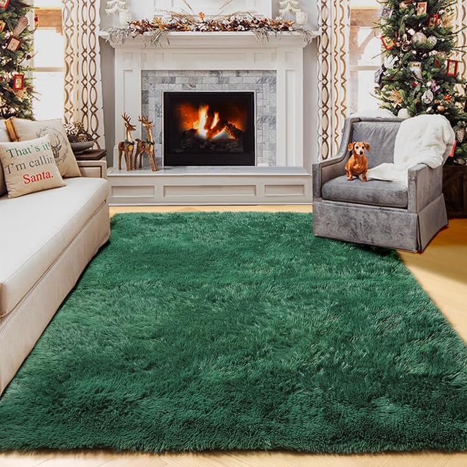 Dark Green Area Rugs for Bedroom Living Room, 4x6 Fluffy Soft Plush Shaggy - Image 3