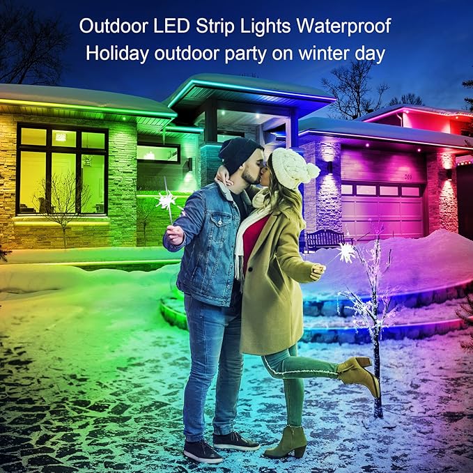 500ft Outdoor LED Strip Lights Waterproof,IP68 Outside Led Light Strips Waterproof with Bluetooth App Remote Control,Music Sync RGB Exterior Led Rope Lights,for Balcony,Deck,Roof,Garden,Pool (500FT)