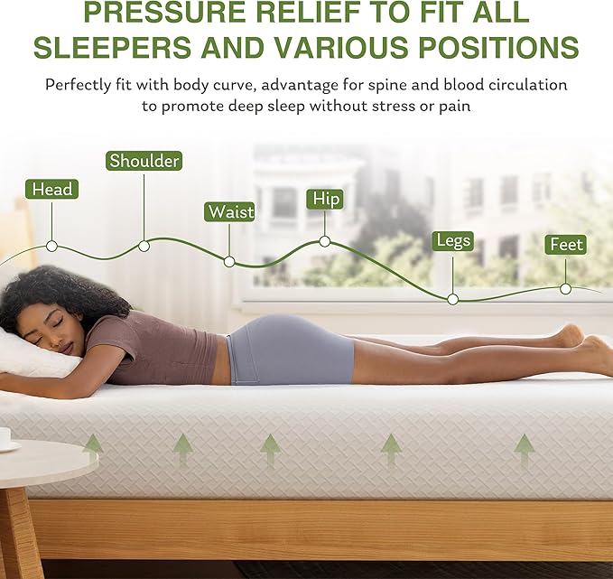 EGOHOME Twin XL Memory Foam Mattress, 6 Inch Bed Mattress in a Box with Cooling Green Tea Gel, Relieve Pressure with Medium Support, CertiPUR-US Certified, 80''L x 38''W, White
