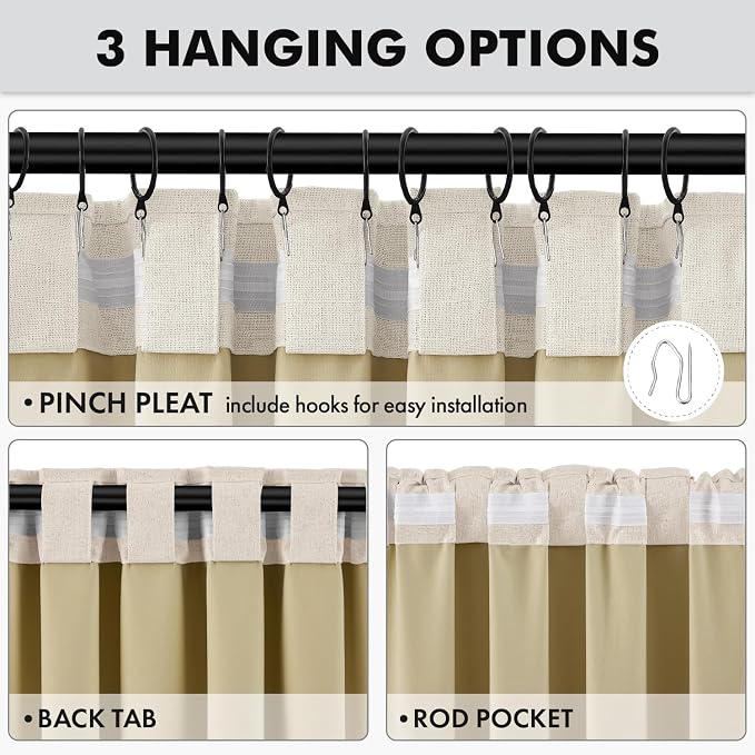 MIULEE 100% Blackout Linen Curtains 42 x 72 Inch Cream Beige 2 Panels | Thermal - Image 5