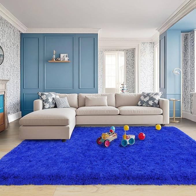 Pionblank Large Rug for Living Room 6x9, Modern Shag Area Rug, Royal Blue | - Image 4