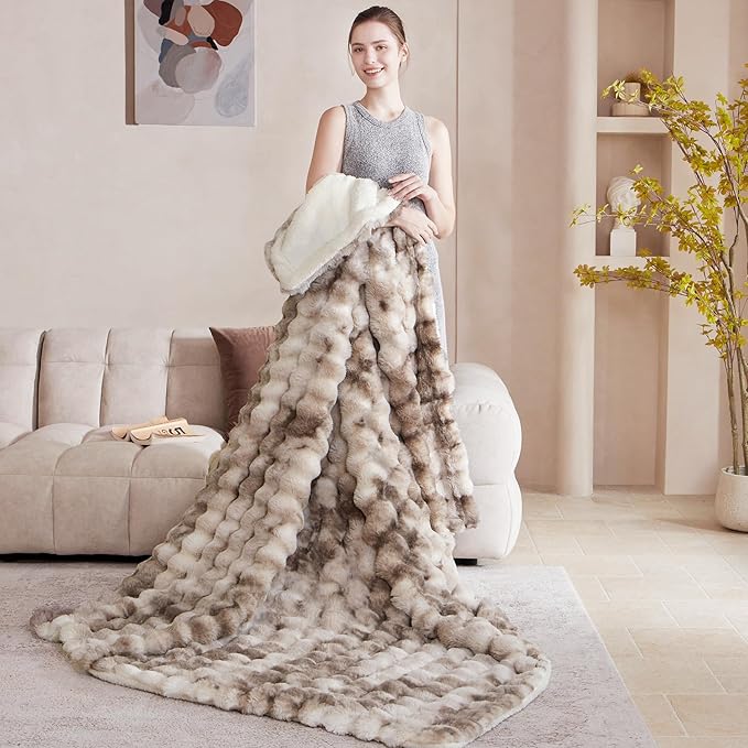 60x80 Inches Ultra-Soft Fuzzy Faux Fur Plush Twin Size Blanket - Image 6