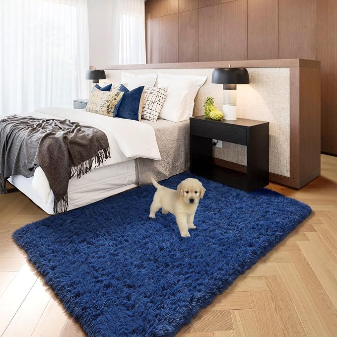 Amdrebio Navy Blue Fluffy Area Rug 4x6 - Image 7