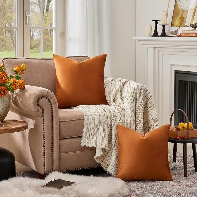 GIGIZAZA Burnt Orange Velvet Throw Pillow Covers 16x16 Pack of 2 | Decorative - Image 3
