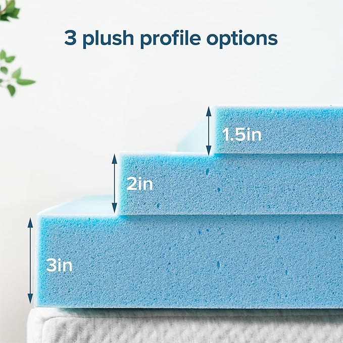 ZINUS 3 Inch Green Tea Cooling Gel Memory Foam Mattress Topper, Cooling Gel Foam, CertiPUR-US Certified, Twin, Blue